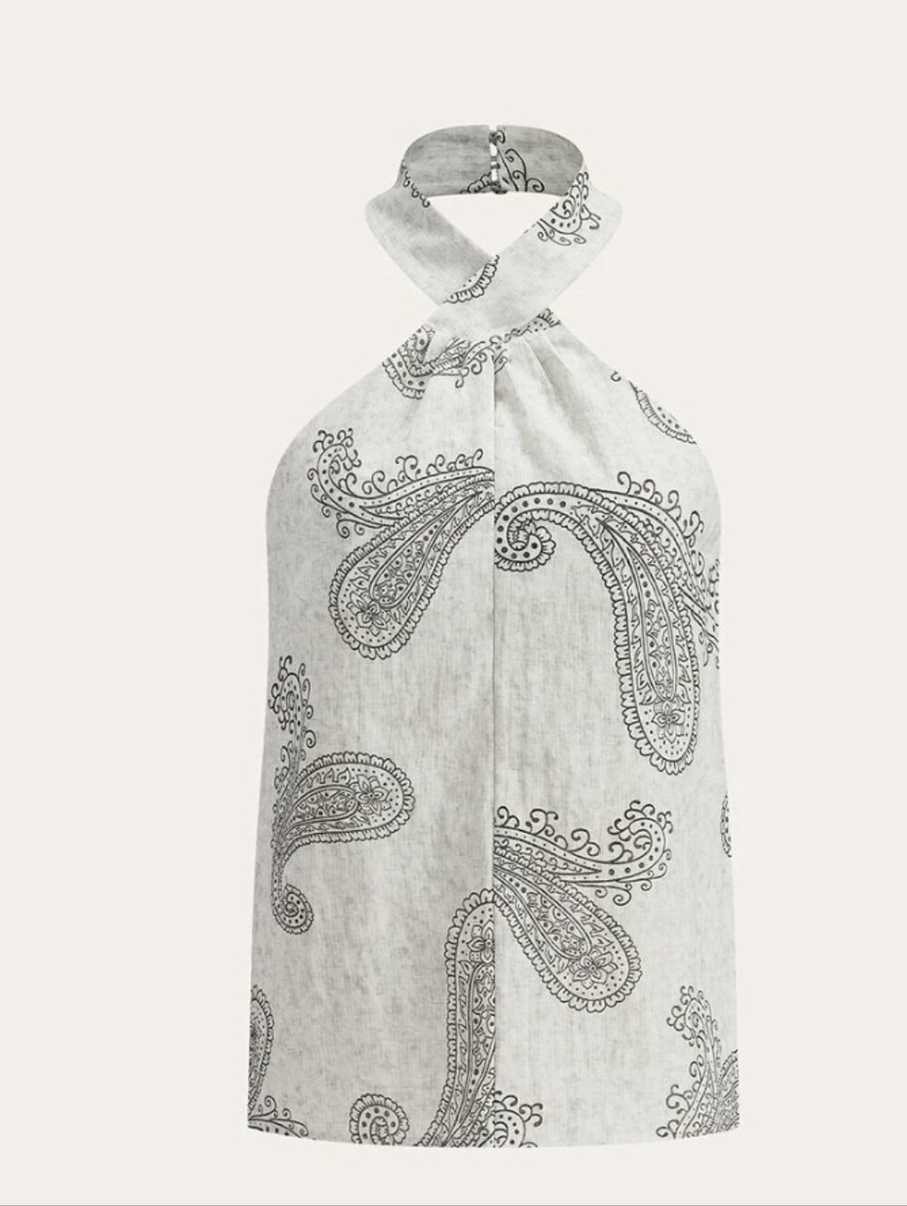 Commense Paisley Print Halterneck Top Backless White Black M NWT